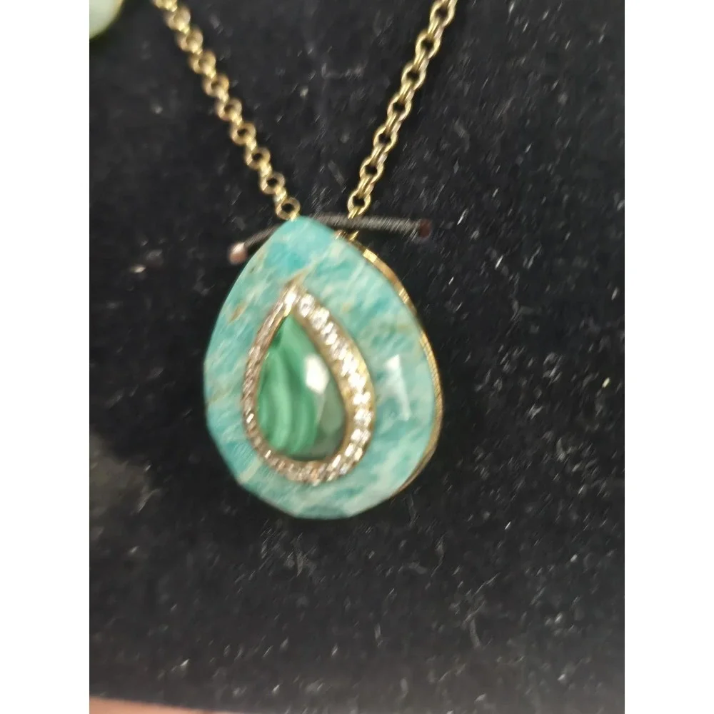 stauer pendant Riverwalk Malachite And Amazonite Comes With Chain Made In Italy!